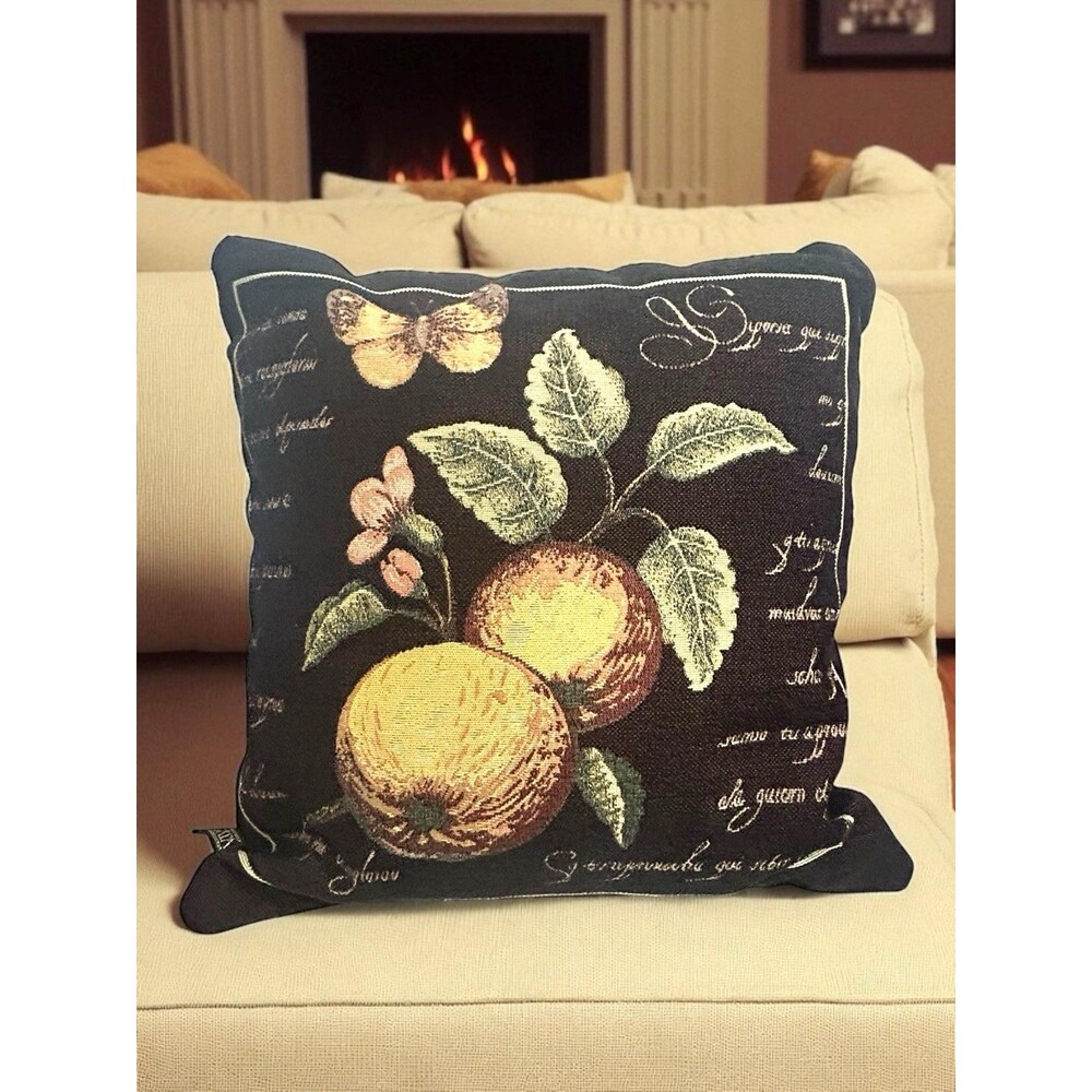 BORGATA Oranges Throw Pillow Black Gold 16x16” Double Sided French Cty